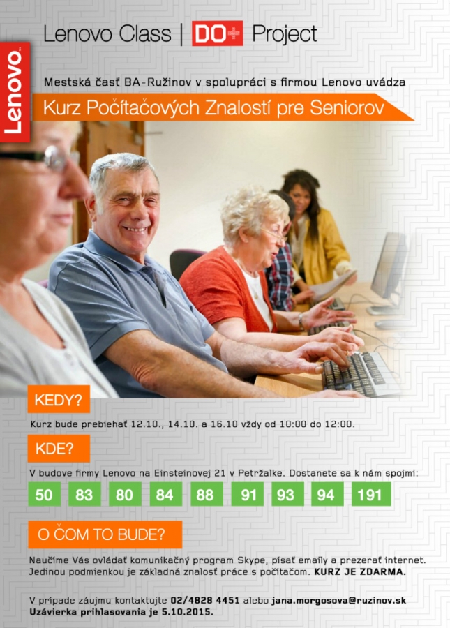 Bezplatný kurz počítačových znalostí pre seniorov z Ružinova 