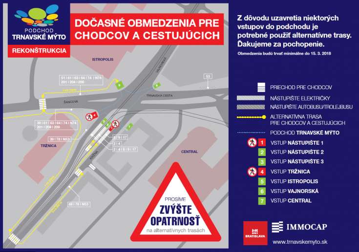 Vstup do podchodu na Trnavskom mýte bude čiastočne obmedzený