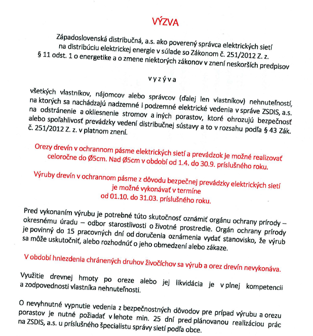Výzva vlastníkom nehnuteľností
