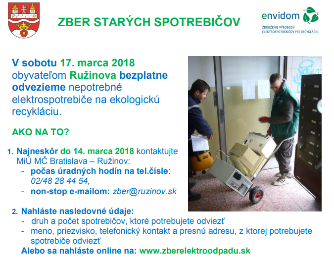 Jarný zber elektroodpadu v Ružinove sa blíži 