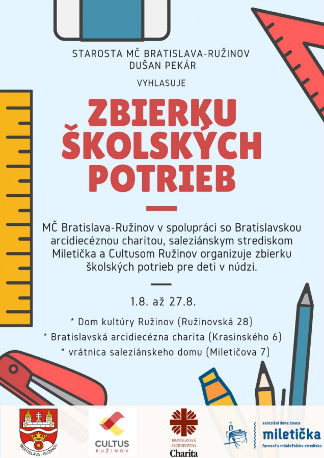Zbierka školských potrieb pre deti zo sociálne znevýhodnených rodín