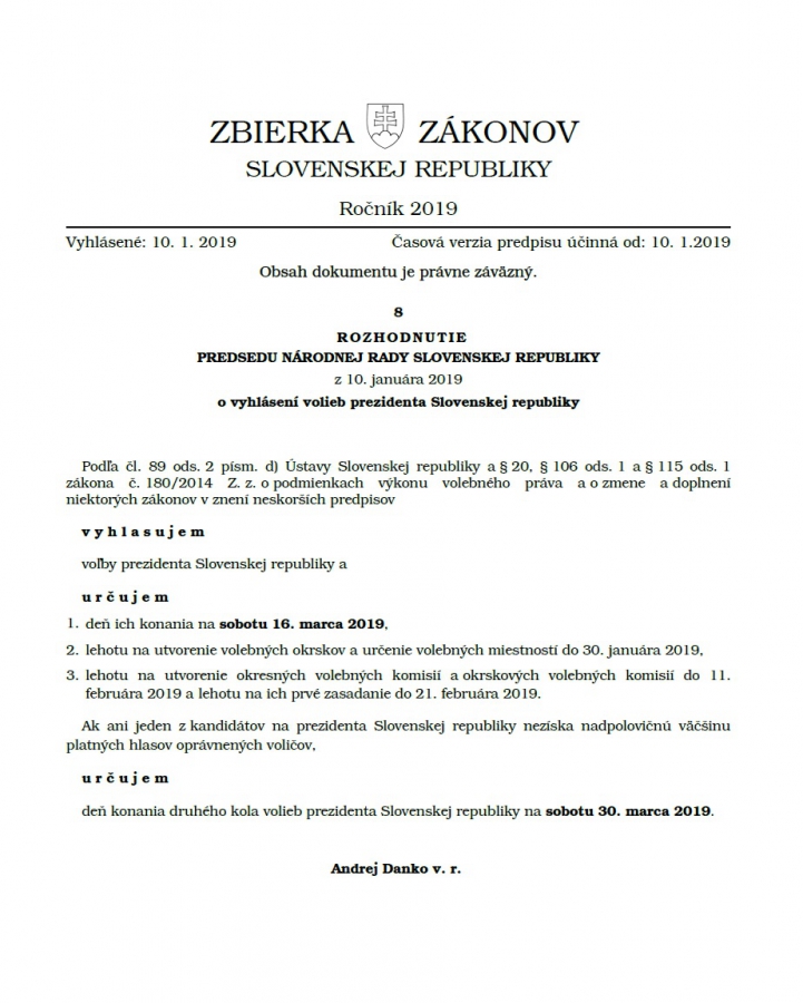 Vyhlásenie volieb prezidenta Slovenskej republiky