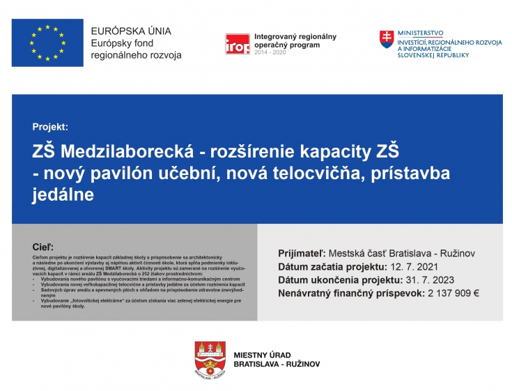 Na rozšírenie ZŠ Medzilaborecká sme získali financie aj z eurofondov